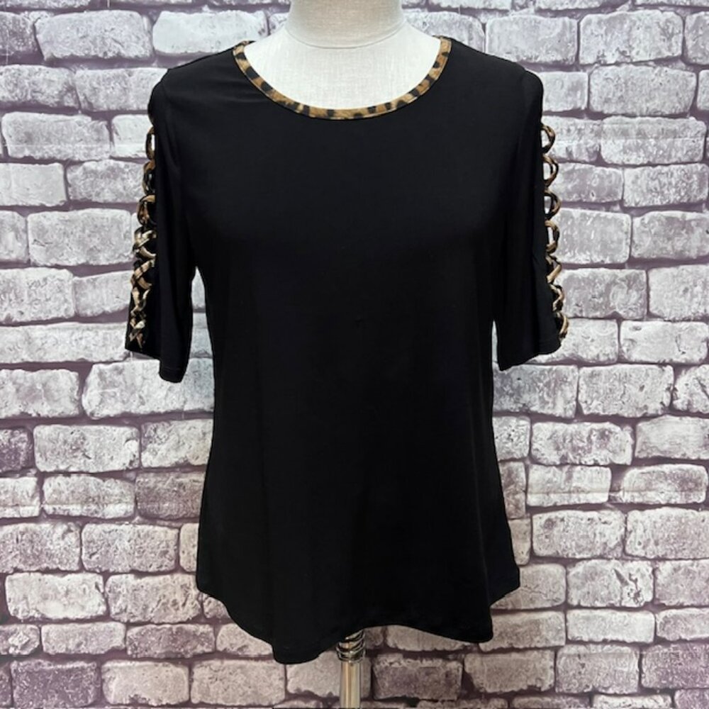 Retrelogy Black & Brown Short Sleeve Blouse Size M